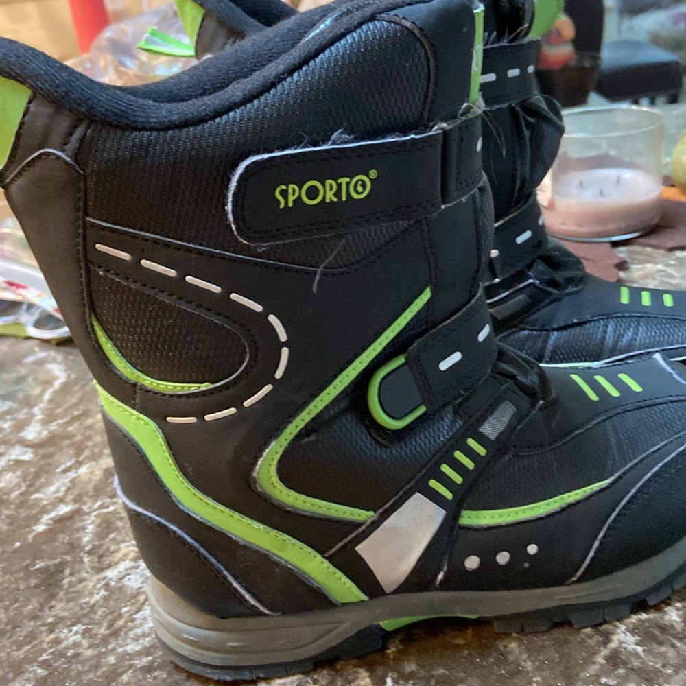Sporto boys winter boots black green sz XL 6-7 - Picture 3 of 7